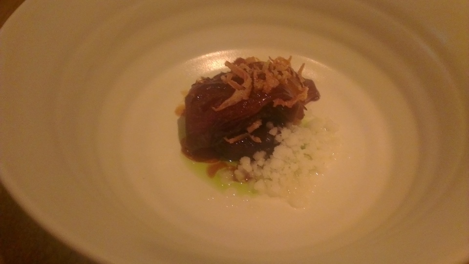Slow cooked beef & onion with iced thyme granita